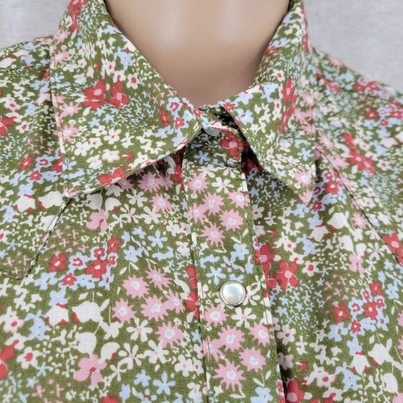 Wrangler Wrancher Shirts Green Floral Sleeveless Pearl Snap Shirt Top Blouse - Picture 3 of 8